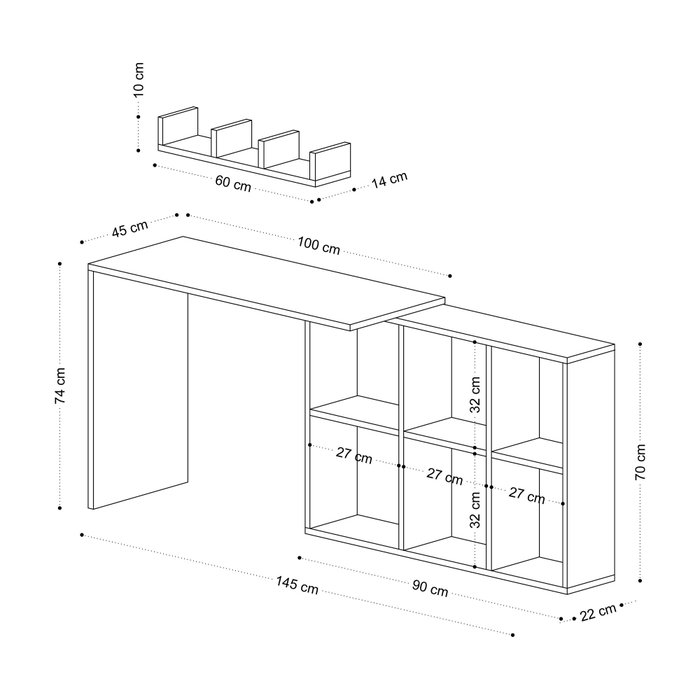 Hanah Home Mesa de Estudio Blanca y Roble 74x145x45 cm Tablero Melamina 18mm para Estudiantes y Profesionales
